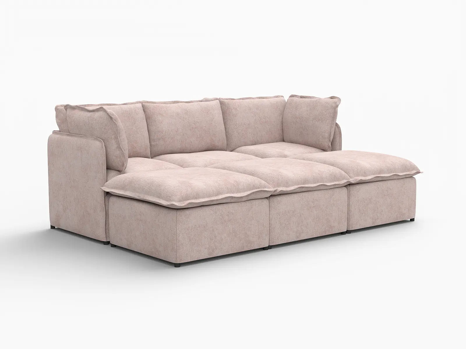 Deluxe Cloud 3-Seater Khaki Pit Sectional | 6-Piece (Includes 3 Ottomans), Linen Look Poly Fabric, Washable Cushion Covers