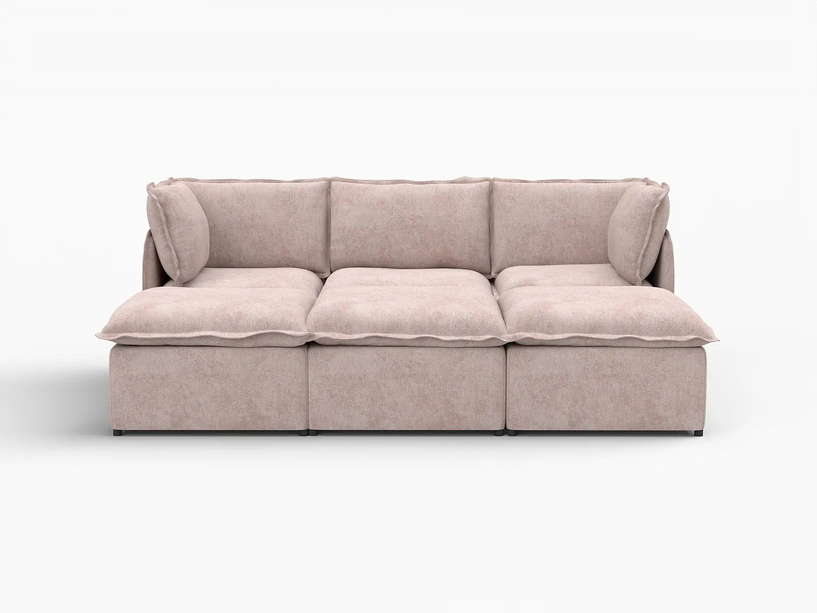 Deluxe Cloud 3-Seater Khaki Pit Sectional | 6-Piece (Includes 3 Ottomans), Linen Look Poly Fabric, Washable Cushion Covers