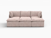Deluxe Cloud 3-Seater Khaki Pit Sectional | 6-Piece (Includes 3 Ottomans), Linen Look Poly Fabric, Washable Cushion Covers
