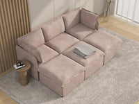 Deluxe Cloud 3-Seater Khaki Pit Sectional | 6-Piece (Includes 3 Ottomans), Linen Look Poly Fabric, Washable Cushion Covers