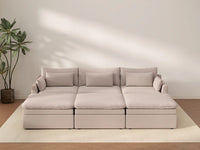 Deluxe Cloud 3-Seater Khaki Pit Sectional | 6-Piece (Includes 3 Ottomans), Linen Look Poly Fabric, Washable Cushion Covers