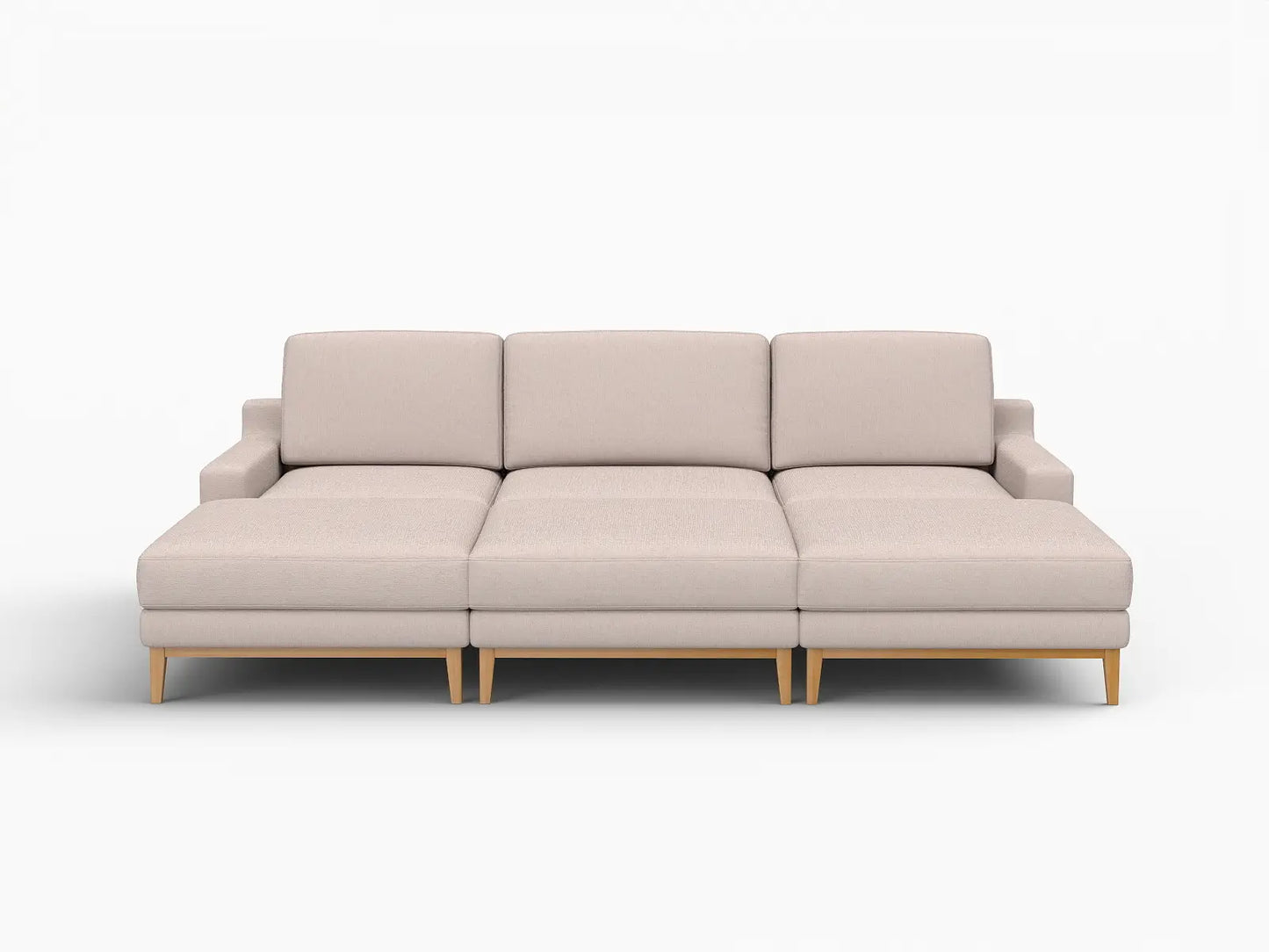 Deluxe Cloud 3-Seater Khaki Pit Sectional | 6-Piece (Includes 3 Ottomans), Linen Look Poly Fabric, Washable Cushion Covers