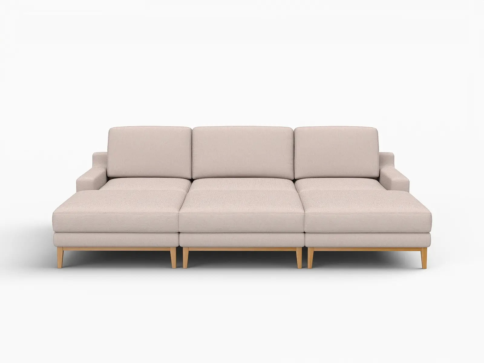 Deluxe Cloud 3-Seater Khaki Pit Sectional | 6-Piece (Includes 3 Ottomans), Linen Look Poly Fabric, Washable Cushion Covers