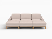 Deluxe Cloud 3-Seater Khaki Pit Sectional | 6-Piece (Includes 3 Ottomans), Linen Look Poly Fabric, Washable Cushion Covers