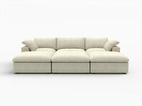 Deluxe Cloud 3-Seater Khaki Pit Sectional | 6-Piece (Includes 3 Ottomans), Cotton And Linen Fabric, Family Room Seating, Washable Cushion Covers