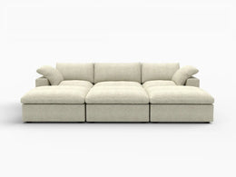 Deluxe Premium Cloud Sectional Sofa Covers | Khaki Cotton and Linen Sofa Cover for 3-Seater with 3-Ottomans