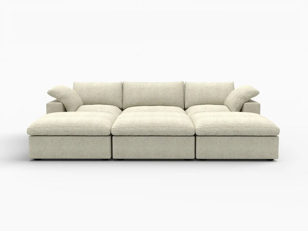 Deluxe Premium Cloud Sectional Sofa Covers | Khaki Cotton and Linen Sofa Cover for 3-Seater with 3-Ottomans