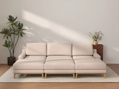 Deluxe Cloud 3-Seater Khaki Pit Sectional | 6-Piece (Includes 3 Ottomans), Linen Look Poly Fabric, Washable Cushion Covers
