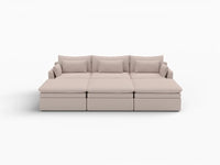 Deluxe Cloud 3-Seater Khaki Pit Sectional | 6-Piece (Includes 3 Ottomans), Linen Look Poly Fabric, Washable Cushion Covers