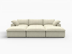 Deluxe Premium Cloud Sectional Sofa Covers | Khaki Cotton and Linen Sofa Cover for 3-Seater with 3-Ottomans