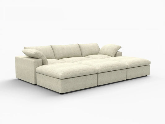Deluxe Premium Cloud Sectional Sofa Covers | Khaki Cotton and Linen Sofa Cover for 3-Seater with 3-Ottomans