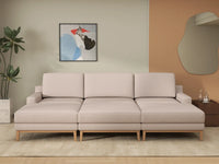Deluxe Cloud 3-Seater Khaki Pit Sectional | 6-Piece (Includes 3 Ottomans), Linen Look Poly Fabric, Washable Cushion Covers