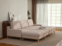 Deluxe Cloud 3-Seater Khaki Pit Sectional | 6-Piece (Includes 3 Ottomans), Linen Look Poly Fabric, Washable Cushion Covers