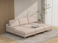 Deluxe Cloud 3-Seater Khaki Pit Sectional | 6-Piece (Includes 3 Ottomans), Linen Look Poly Fabric, Washable Cushion Covers