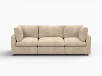 Deluxe Cloud 3-Seater Khaki Small Space Couch Sectional | 3-Piece, Linen-Blend Chenille Fabric, Easy To Clean