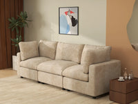 Deluxe Cloud 3-Seater Khaki Small Space Couch Sectional | 3-Piece, Linen-Blend Chenille Fabric, Easy To Clean