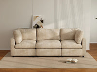 Deluxe Cloud 3-Seater Khaki Small Space Couch Sectional | 3-Piece, Linen-Blend Chenille Fabric, Easy To Clean