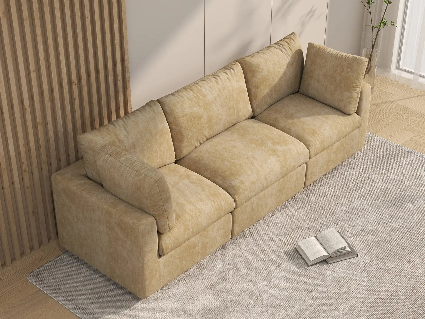 Fundas para Sofá Seccional Lounge Cloud | Funda de Sofá de Chenilla de Mezcla de Lino Caqui para 3 Plazas