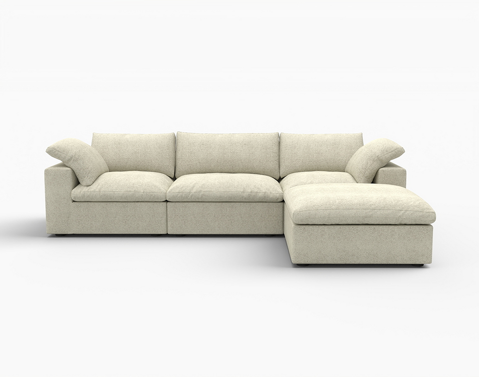 Deluxe Cloud 3-Seater Khaki Storage L-Shaped Sectional | 4-Piece (includes 1 Ottoman), Cotton and Linen Fabric, Washable Covers
