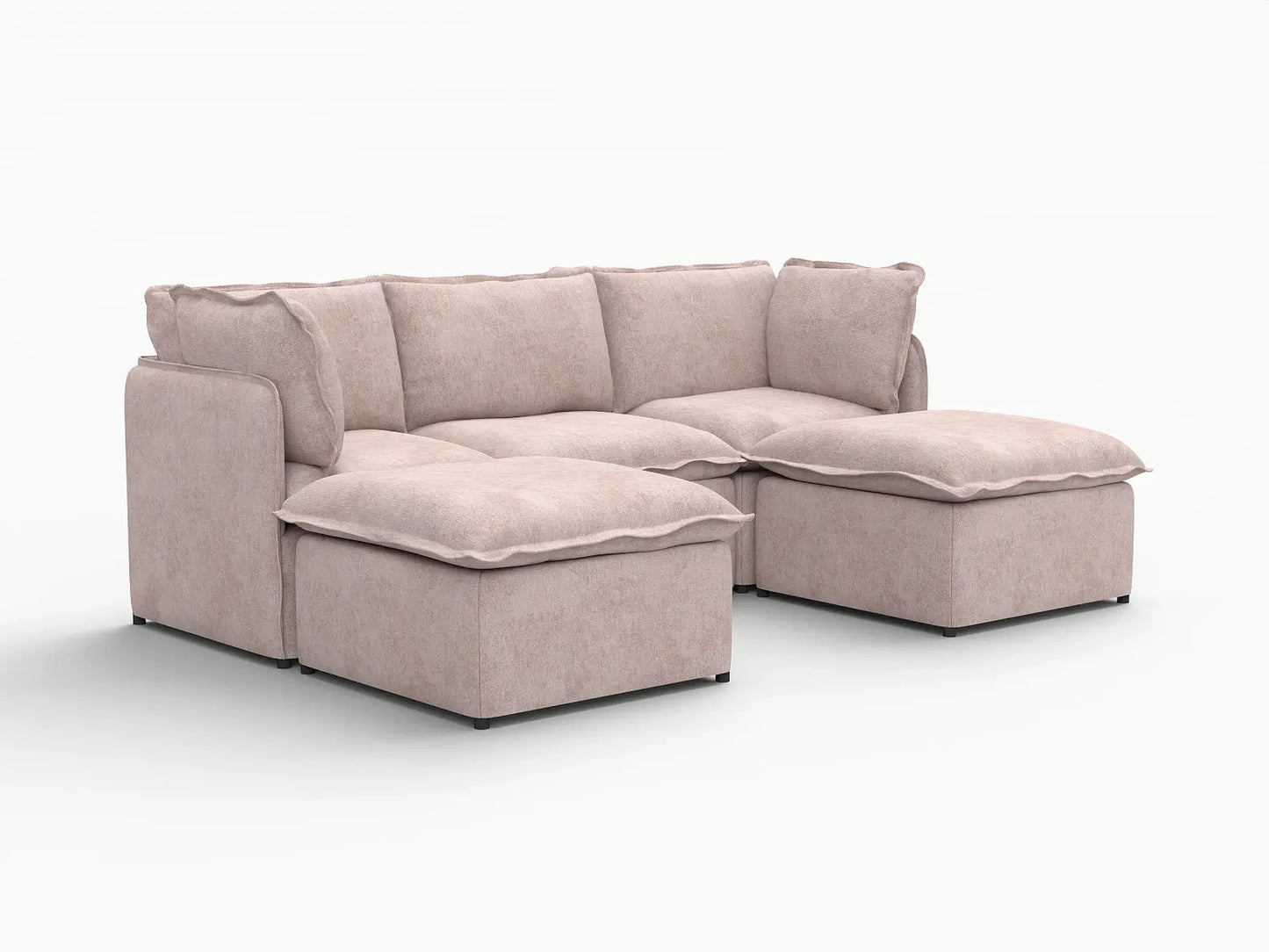 Deluxe Cloud 3-Seater Khaki U-Shaped Sectional | 5-Piece (Includes 2 Ottomans), Linen Look Poly Fabric, Washable Cushion Covers