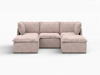 Deluxe Cloud 3-Seater Khaki U-Shaped Sectional | 5-Piece (Includes 2 Ottomans), Linen Look Poly Fabric, Washable Cushion Covers