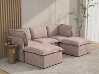 Deluxe Cloud 3-Seater Khaki U-Shaped Sectional | 5-Piece (Includes 2 Ottomans), Linen Look Poly Fabric, Washable Cushion Covers