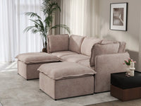 Deluxe Cloud 3-Seater Khaki U-Shaped Sectional | 5-Piece (Includes 2 Ottomans), Linen Look Poly Fabric, Washable Cushion Covers