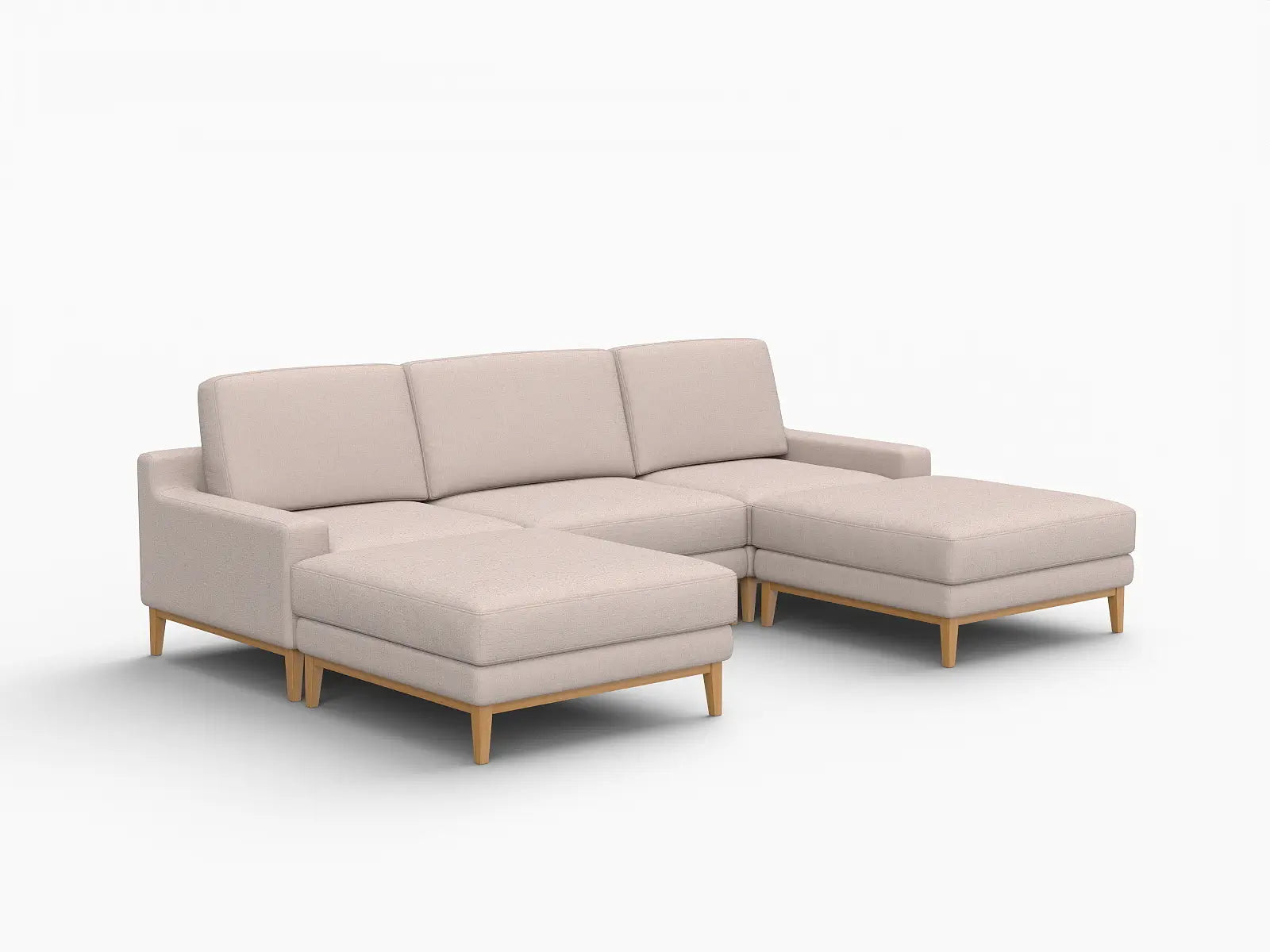 Deluxe Cloud 3-Seater Khaki U-Shaped Sectional | 5-Piece (Includes 2 Ottomans), Linen Look Poly Fabric, Washable Cushion Covers