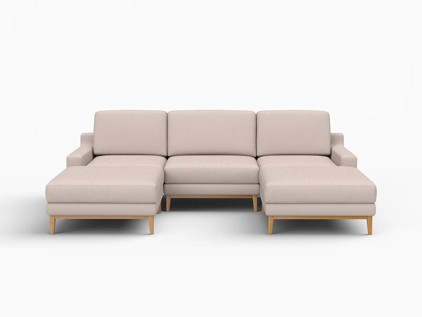 Deluxe Cloud 3-Seater Khaki U-Shaped Sectional | 5-Piece (Includes 2 Ottomans), Linen Look Poly Fabric, Washable Cushion Covers