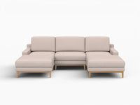 Deluxe Cloud 3-Seater Khaki U-Shaped Sectional | 5-Piece (Includes 2 Ottomans), Linen Look Poly Fabric, Washable Cushion Covers