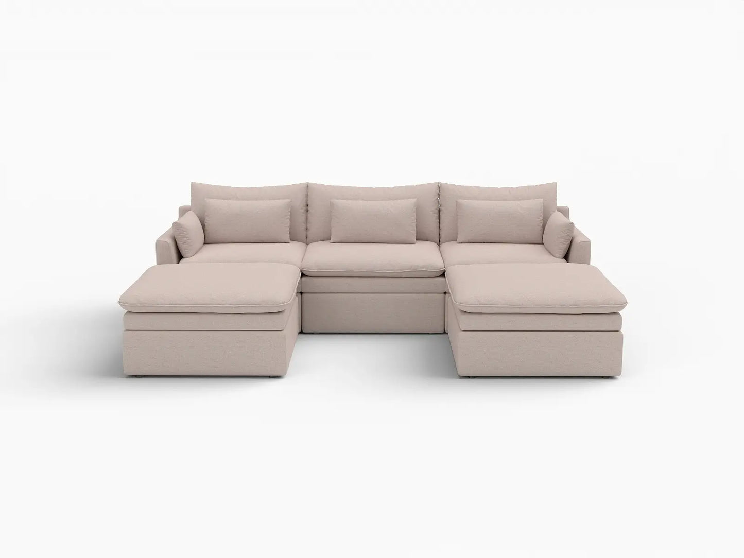 Deluxe Cloud 3-Seater Khaki U-Shaped Sectional | 5-Piece (Includes 2 Ottomans), Linen Look Poly Fabric, Washable Cushion Covers
