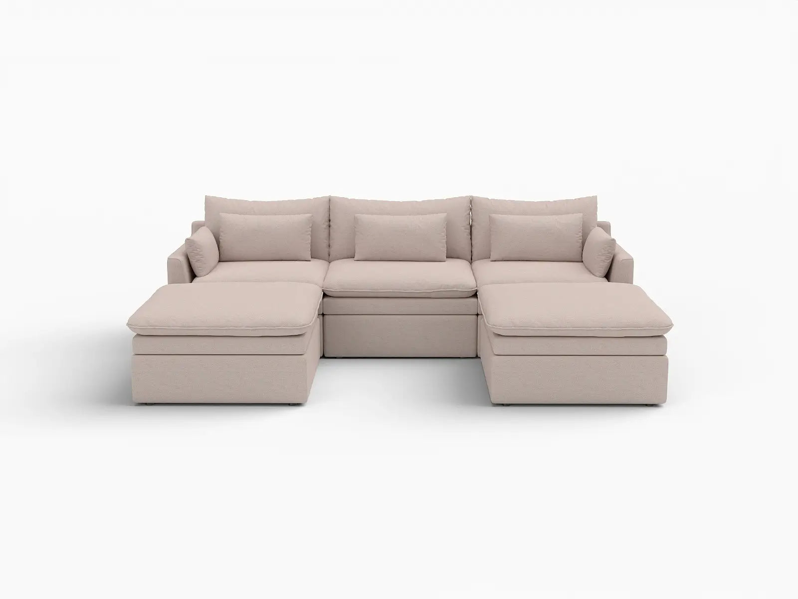 Deluxe Cloud 3-Seater Khaki U-Shaped Sectional | 5-Piece (Includes 2 Ottomans), Linen Look Poly Fabric, Washable Cushion Covers
