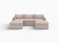 Deluxe Cloud 3-Seater Khaki U-Shaped Sectional | 5-Piece (Includes 2 Ottomans), Linen Look Poly Fabric, Washable Cushion Covers