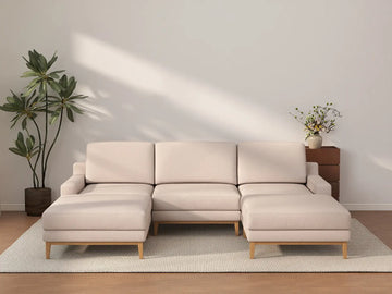 Deluxe Cloud 3-Seater Khaki U-Shaped Sectional | 5-Piece (Includes 2 Ottomans), Linen Look Poly Fabric, Washable Cushion Covers