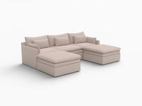 Deluxe Cloud 3-Seater Khaki U-Shaped Sectional | 5-Piece (Includes 2 Ottomans), Linen Look Poly Fabric, Washable Cushion Covers