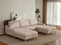 Deluxe Cloud 3-Seater Khaki U-Shaped Sectional | 5-Piece (Includes 2 Ottomans), Linen Look Poly Fabric, Washable Cushion Covers
