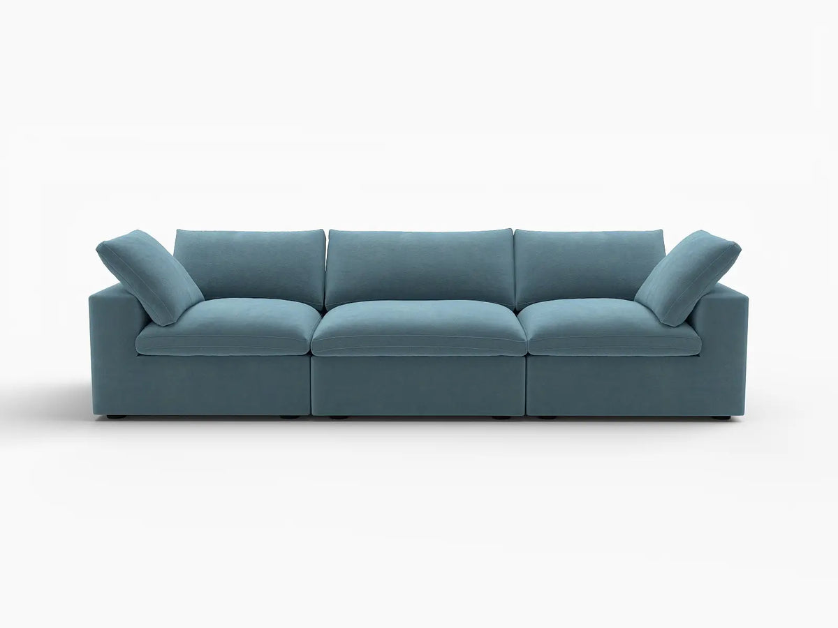Deluxe Cloud 3-Seater Light Blue Couch Sectional | 3-Piece, Velvet Fabric, Living Room Seating, Washable Cushion Covers