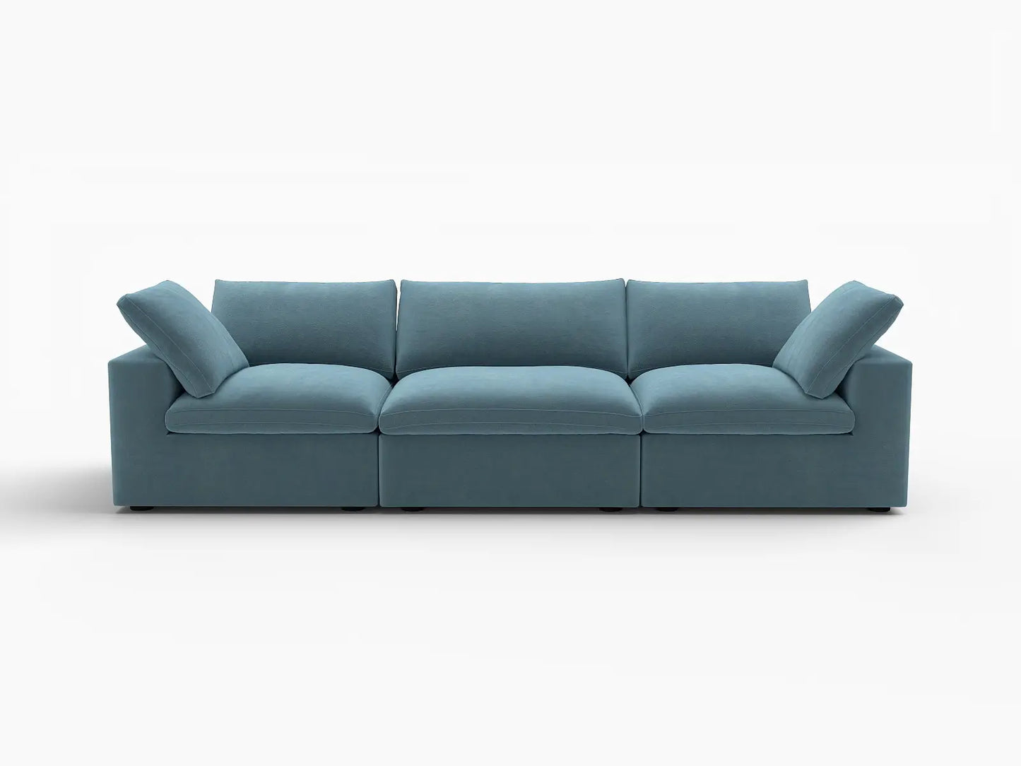 Deluxe Cloud 3-Seater Light Blue Couch Sectional | 3-Piece, Velvet Fabric, Living Room Seating, Washable Cushion Covers