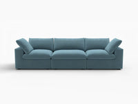 Deluxe Cloud 3-Seater Light Blue Couch Sectional | 3-Piece, Velvet Fabric, Living Room Seating, Washable Cushion Covers