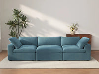 Deluxe Cloud 3-Seater Light Blue Couch Sectional | 3-Piece, Velvet Fabric, Living Room Seating, Washable Cushion Covers