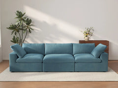 Deluxe Cloud 3-Seater Light Blue Couch Sectional | 3-Piece, Velvet Fabric, Living Room Seating, Washable Cushion Covers