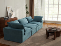 Deluxe Cloud 3-Seater Light Blue Couch Sectional | 3-Piece, Velvet Fabric, Living Room Seating, Washable Cushion Covers