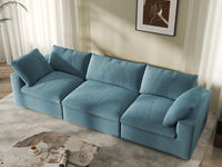 Deluxe Cloud 3-Seater Light Blue Couch Sectional | 3-Piece, Velvet Fabric, Living Room Seating, Washable Cushion Covers
