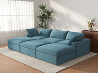 Deluxe Cloud 3-Seater Light Blue Pit Sectional | 6-Piece (Includes 3 Ottomans), Velvet Fabric, Family Room Seating, Washable Cushion Covers