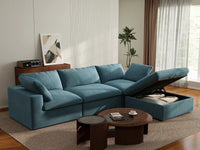 Deluxe Cloud 3-Seater Light Blue Sofa Set | 4-Piece (Includes 1 Ottoman), Velvet Fabric, Washable Cushion Covers
