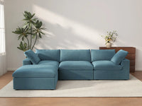 Deluxe Cloud 3-Seater Light Blue Sofa Set | 4-Piece (Includes 1 Ottoman), Velvet Fabric, Washable Cushion Covers
