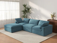 Deluxe Cloud 3-Seater Light Blue Sofa Set | 4-Piece (Includes 1 Ottoman), Velvet Fabric, Washable Cushion Covers