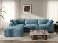 Deluxe Cloud 3-Seater Light Blue Sofa Set | 4-Piece (Includes 1 Ottoman), Velvet Fabric, Washable Cushion Covers