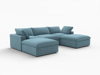 Deluxe Cloud 3-Seater Light Blue U-Shaped Sectional | 5-Piece (Includes 2 Ottomans), Velvet Fabric, Family Room Seating, Washable Cushion Covers