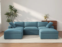 Deluxe Cloud 3-Seater Light Blue U-Shaped Sectional | 5-Piece (Includes 2 Ottomans), Velvet Fabric, Family Room Seating, Washable Cushion Covers